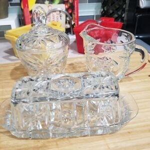 Anchor Hocking 3Pc‎ Set 1/4lb Butter Keeper, Sugar Bowl, Lid And Creamer